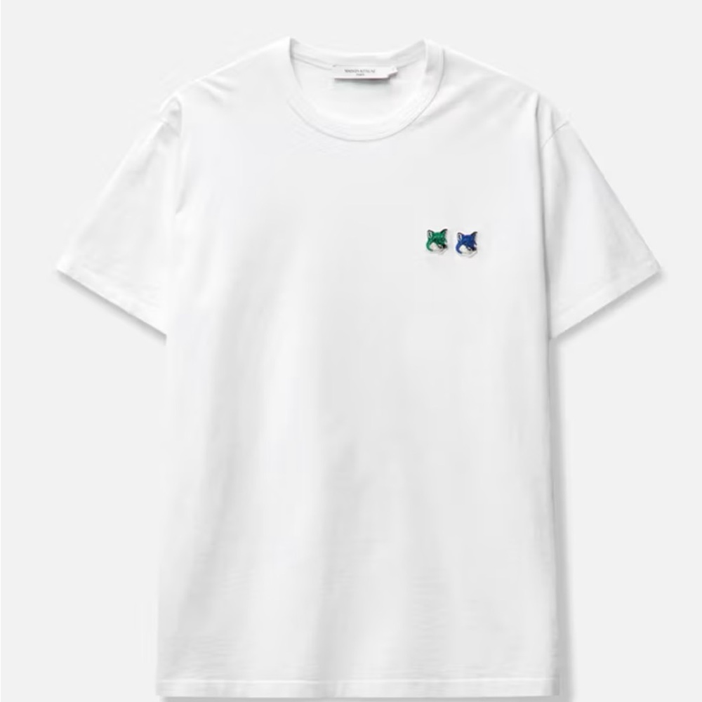 MAISON KITSUNE White Tee with Green and Blue Embroidery
